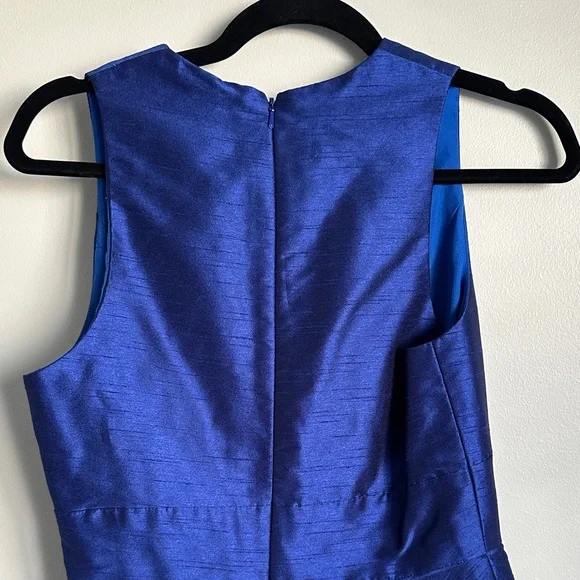 ALFRED SUNG Elegant Royal Blue Satin V-Neck Mini Dress with Pockets - Picture 9 of 14